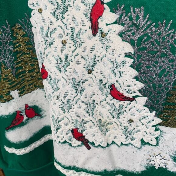 Nutcracker Christmas Holiday Vintage Green Cardinals Lace Sweatshirt Size 2X - Picture 3 of 8